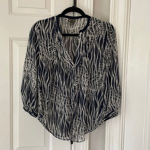 Anthropologie brand Fei sheer navy and cream top